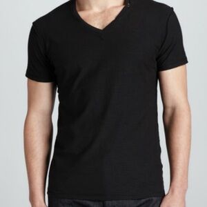 Diesel Men's Black Trim Fit Slub V-Neck Tee